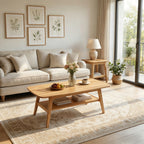 100% Solid Oak Wood 2-Tier Coffee Table with Storage & Round Corner