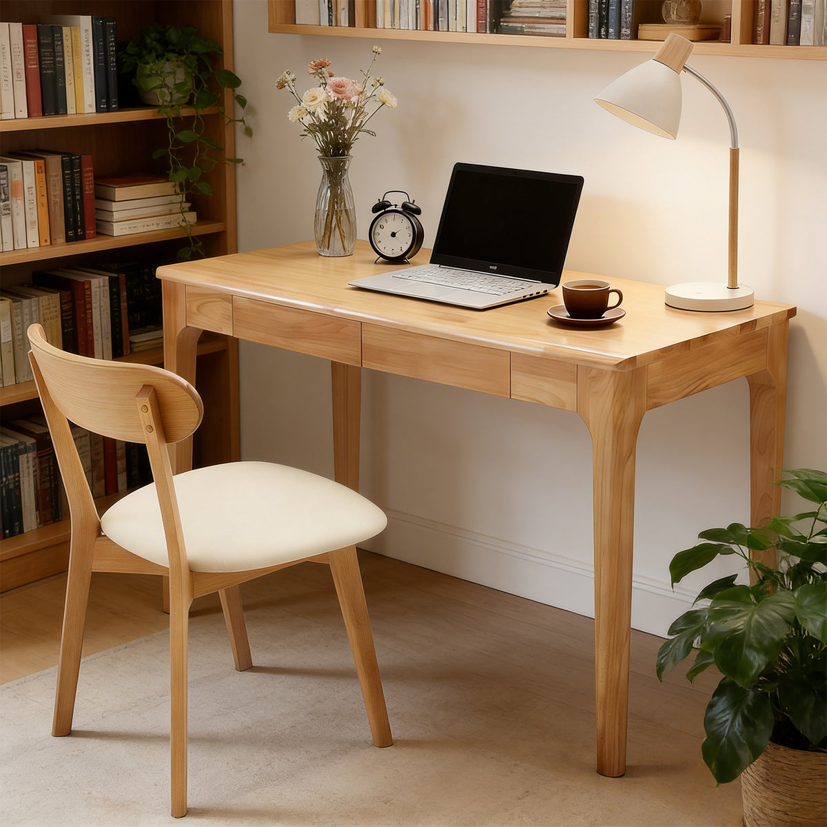 Solid Wood Desk with 2 Drawers,Home Office Desk for Small Spaces