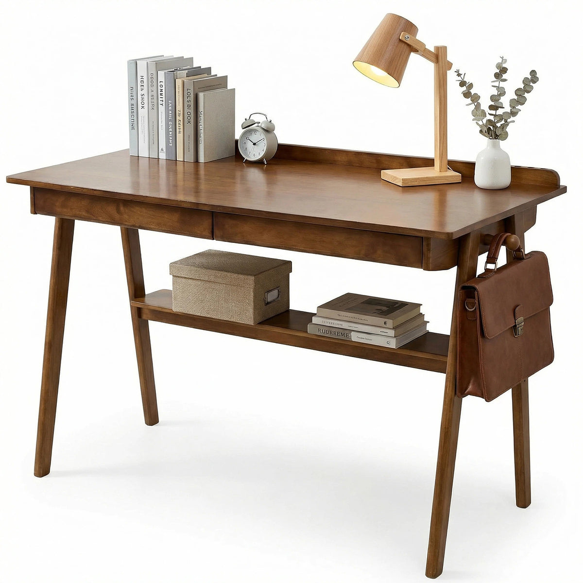 Solid Wood Writing Desk,Home Office Desk with 2 Drawers & Storage