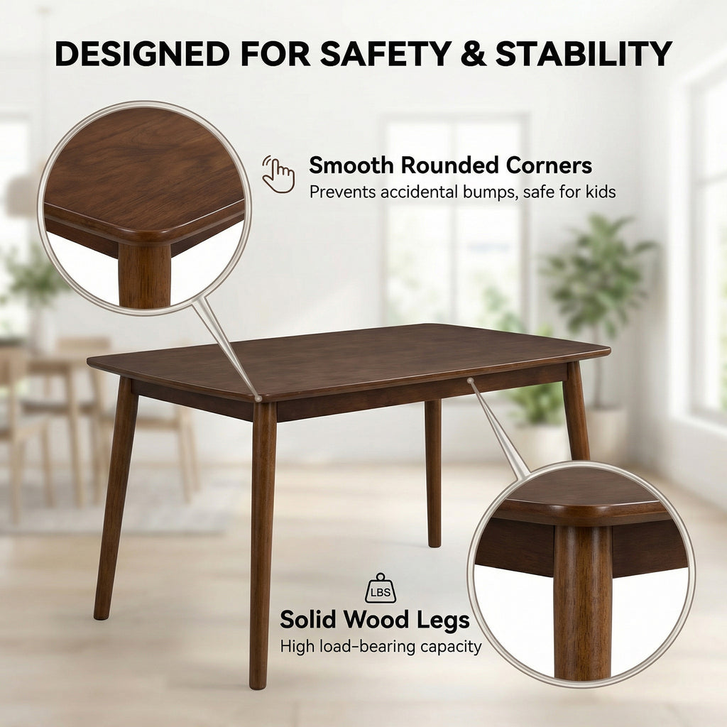 100% Solid Wood 47'' Rectangular Dining Table with Rounded Corners,Walnut