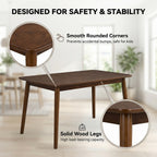 100% Solid Wood 47'' Rectangular Dining Table with Rounded Corners,Walnut