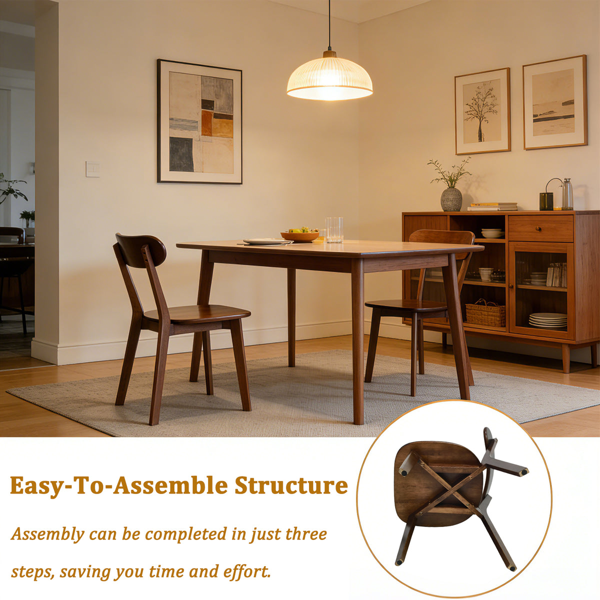 100% Natural Solid Wood Dining Chairs with Curved Backrest