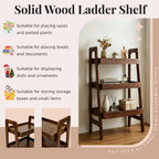 100% Solid Wood 3 Tier Ladder Bookshelf,Shelves with Open Storage,Walnut