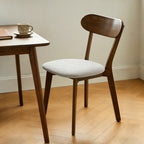 100% Solid Wood Dining Chairs with Curved Backrest Upholstered