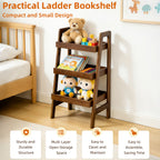 100% Solid Wood 3 Tier Ladder Bookshelf,Shelves with Open Storage,Walnut