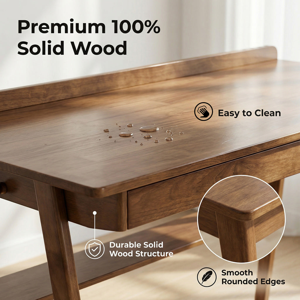 Solid Wood Writing Desk,Home Office Desk with 2 Drawers & Storage