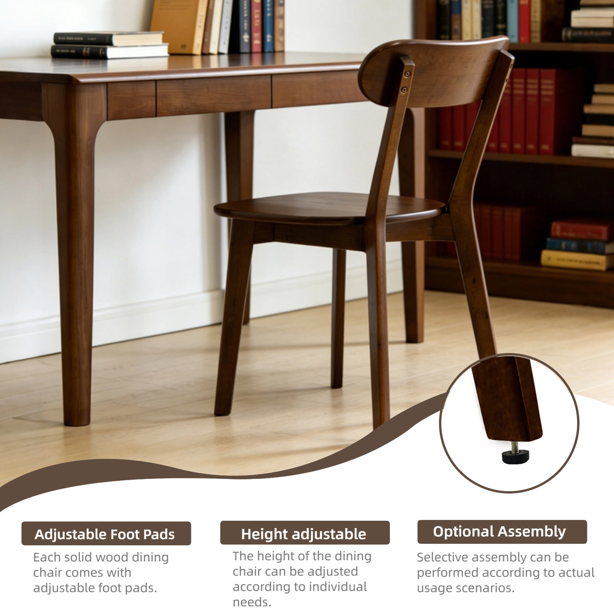 100% Natural Solid Wood Dining Chairs with Curved Backrest