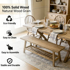 100% Solid Wood 2-Tier 43" Farmhouse Bench with Open Storage Shelf,Distressed Wood Color