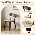 100% Solid Wood Dining Chairs with Curved Backrest Upholstered