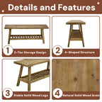 100% Solid Wood 2-Tier 43" Farmhouse Bench with Open Storage Shelf,Distressed Wood Color