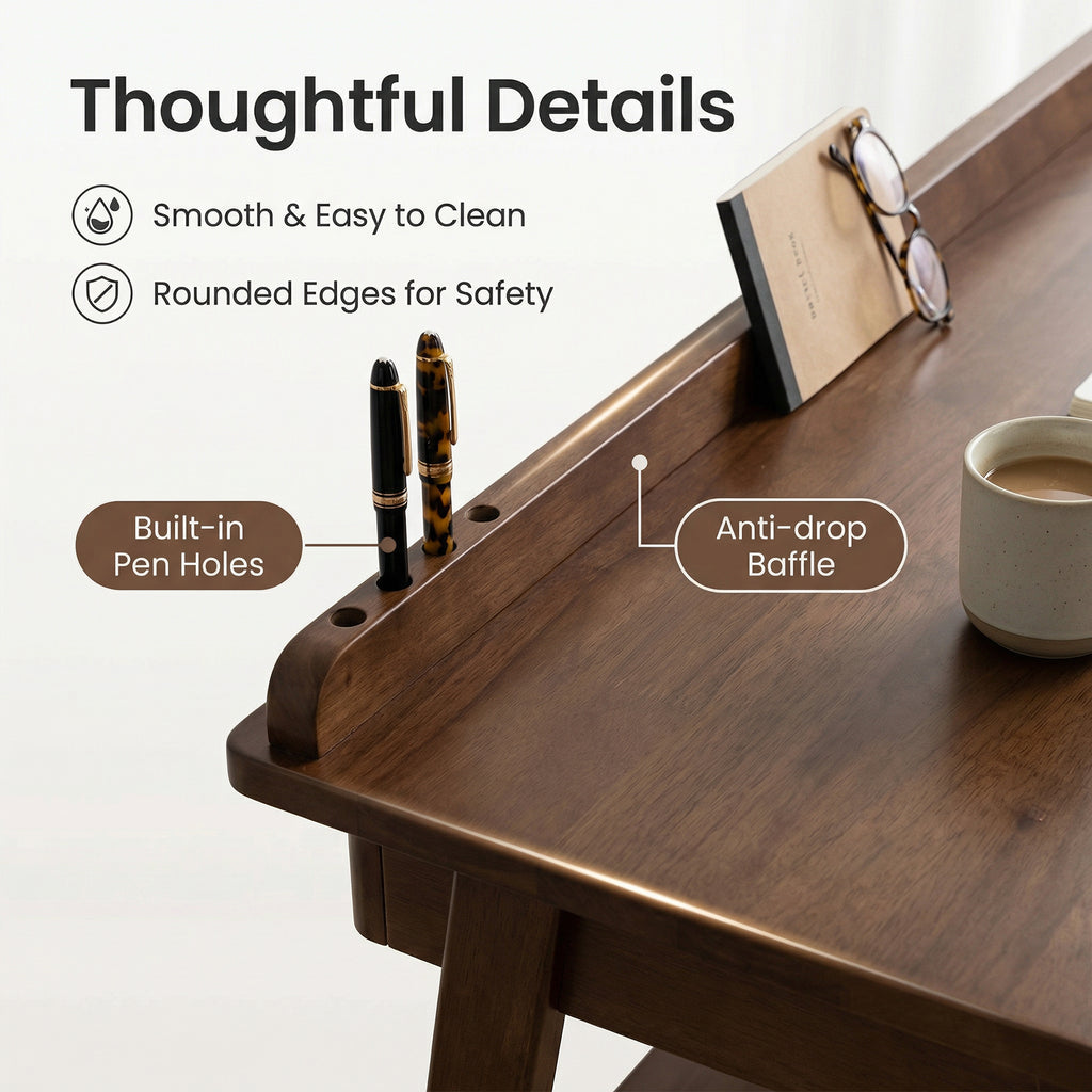 Solid Wood Writing Desk,Home Office Desk with 2 Drawers & Storage
