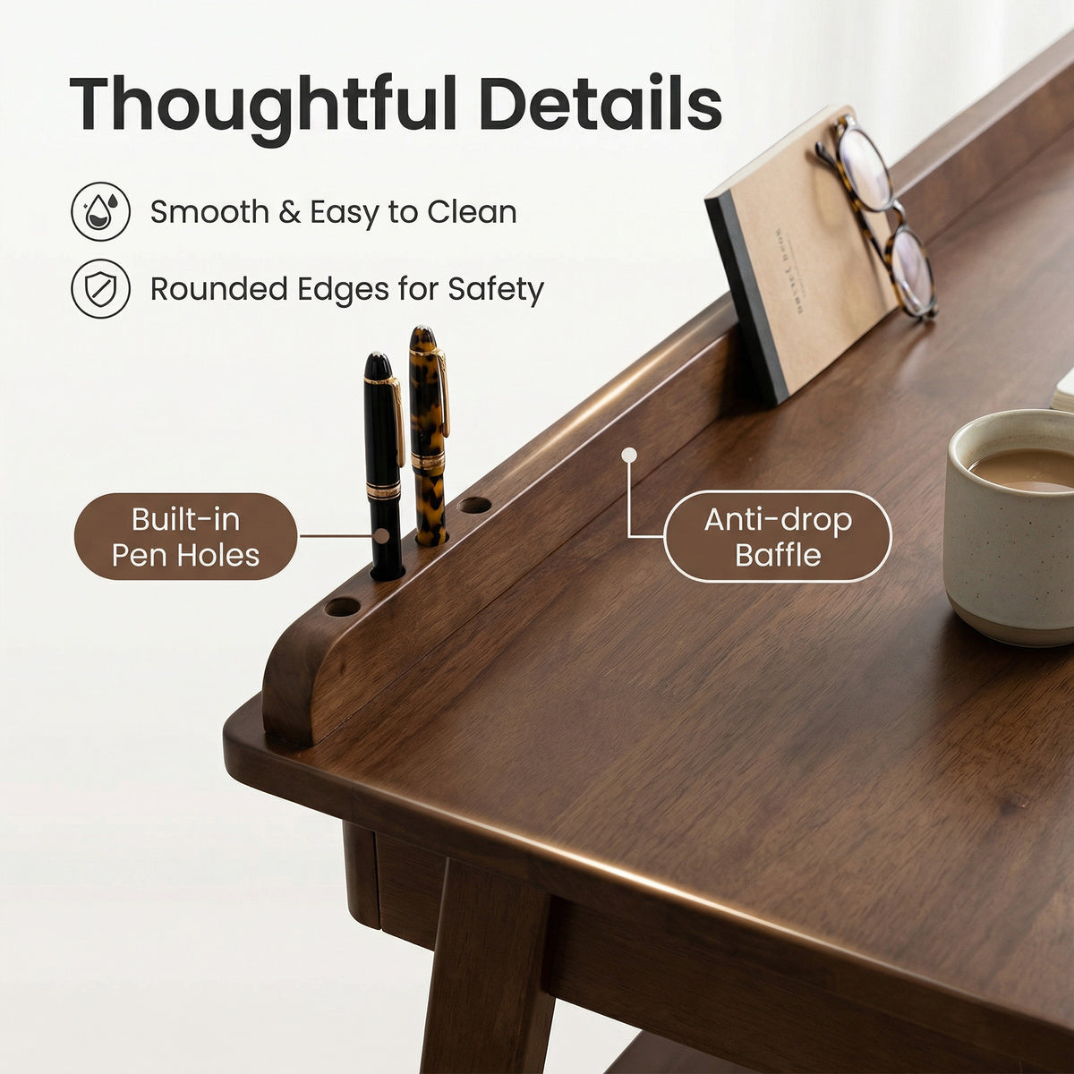 Solid Wood Writing Desk,Home Office Desk with 2 Drawers & Storage