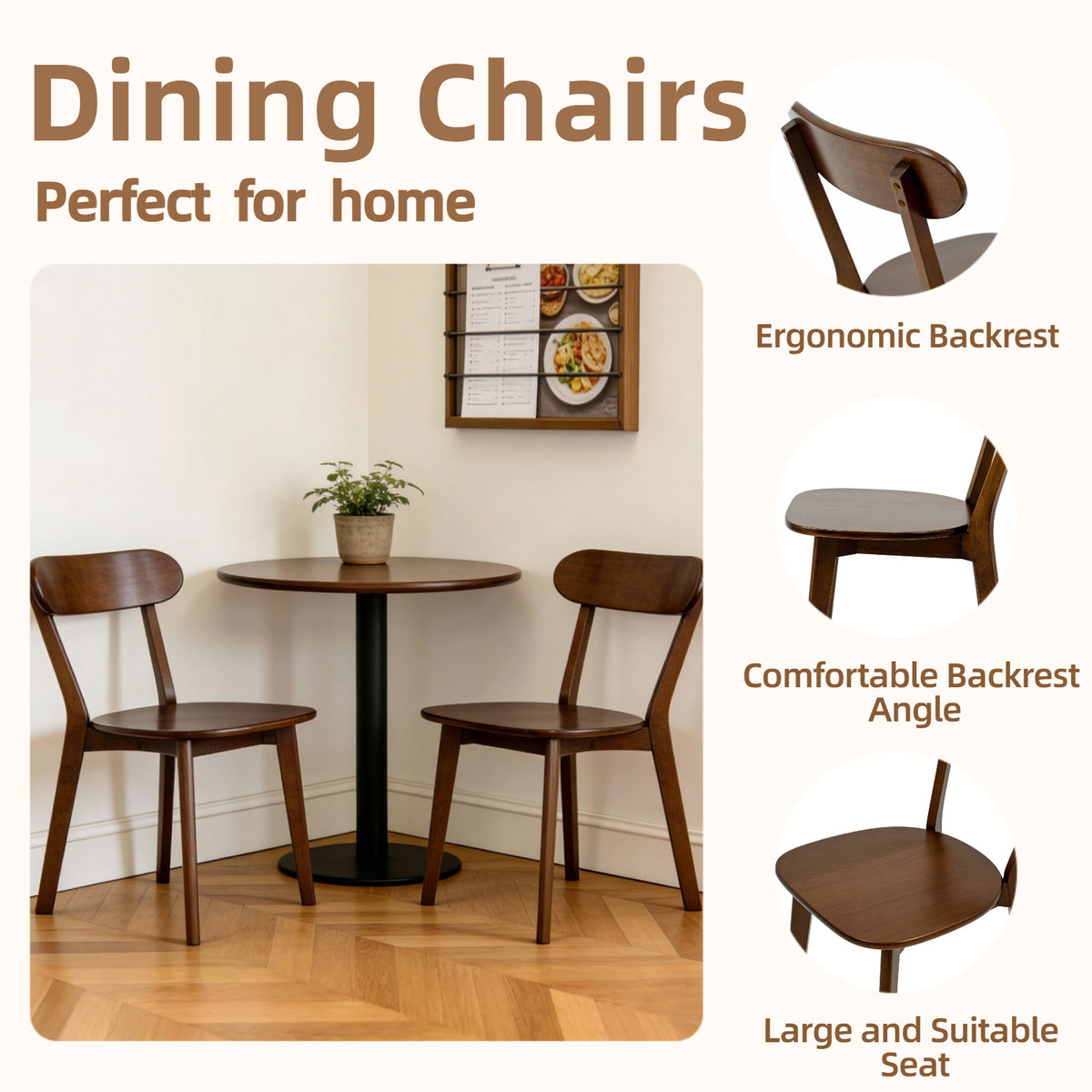 100% Natural Solid Wood Dining Chairs with Curved Backrest