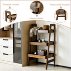 100% Solid Wood 3 Tier Ladder Bookshelf,Shelves with Open Storage,Walnut