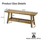 100% Solid Wood 2-Tier 43" Farmhouse Bench with Open Storage Shelf,Distressed Wood Color