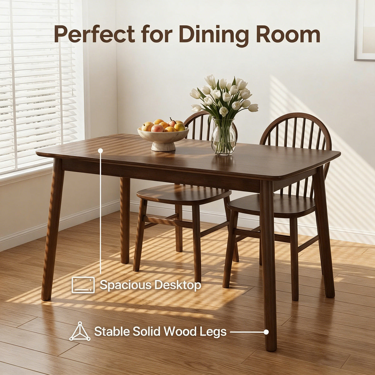 100% Solid Wood 47'' Rectangular Dining Table with Rounded Corners,Walnut
