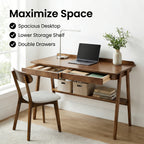 Solid Wood Writing Desk,Home Office Desk with 2 Drawers & Storage