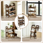 100% Solid Wood 3 Tier Ladder Bookshelf,Shelves with Open Storage,Walnut
