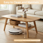 100% Solid Oak Wood 2-Tier Coffee Table with Storage & Round Corner