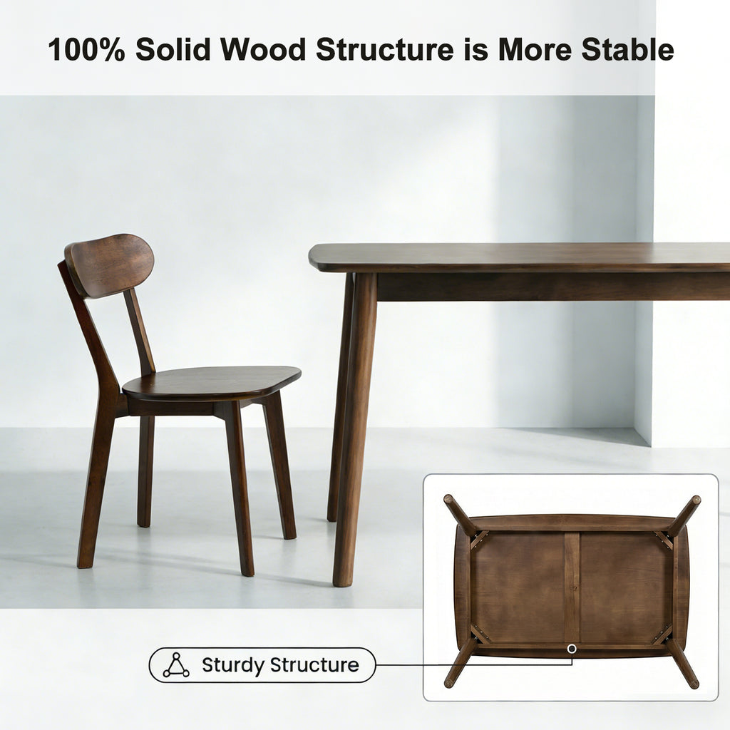 100% Solid Wood 47'' Rectangular Dining Table with Rounded Corners,Walnut