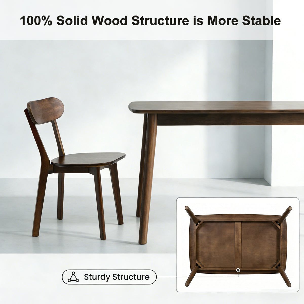 100% Solid Wood 47'' Rectangular Dining Table with Rounded Corners,Walnut