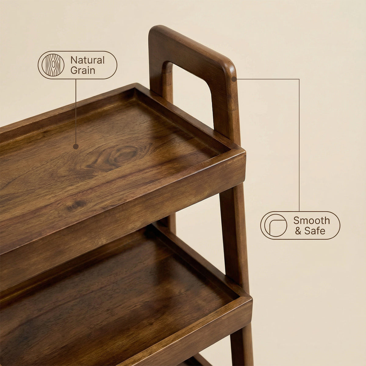 100% Solid Wood 3 Tier Ladder Bookshelf,Shelves with Open Storage,Walnut