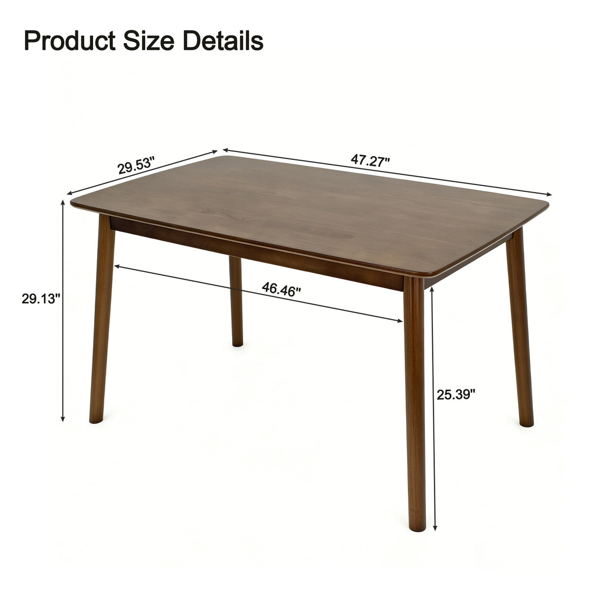 100% Solid Wood 47'' Rectangular Dining Table with Rounded Corners,Walnut