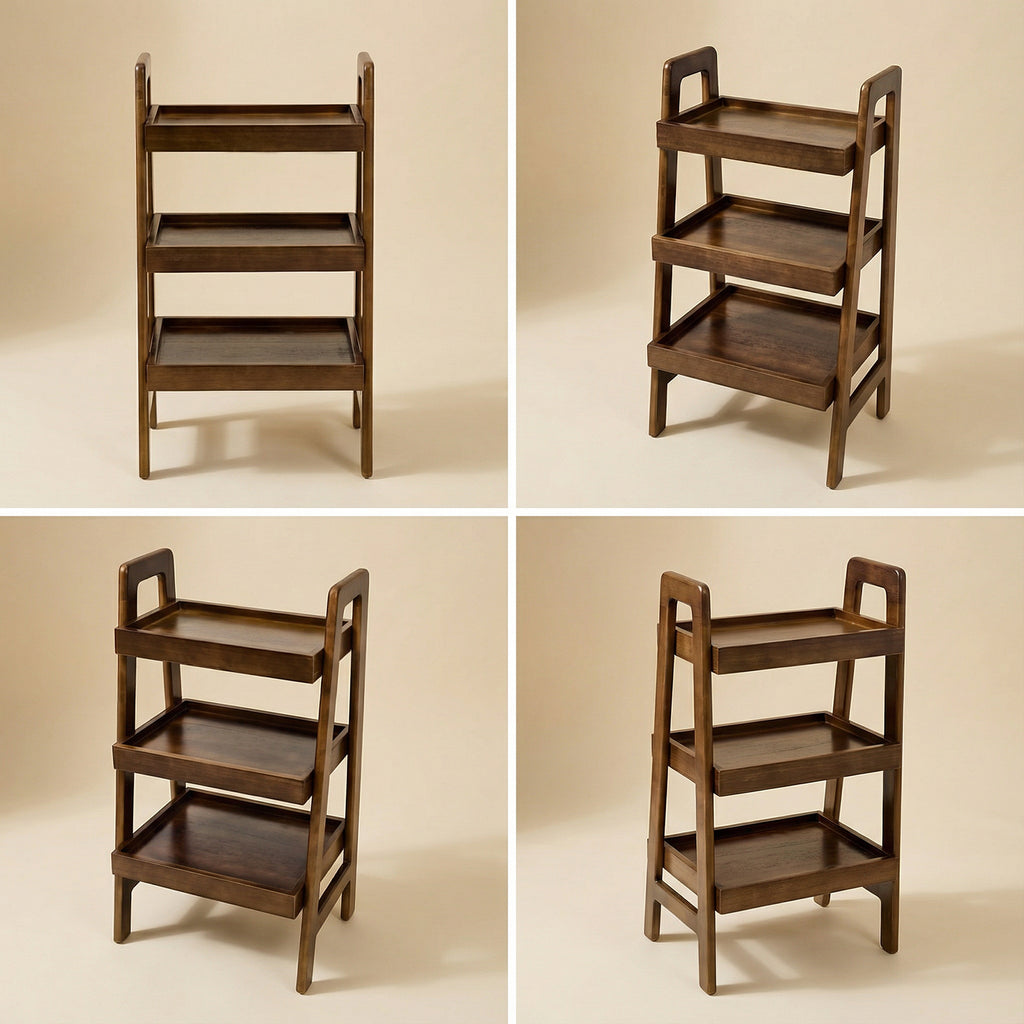 100% Solid Wood 3 Tier Ladder Bookshelf,Shelves with Open Storage,Walnut