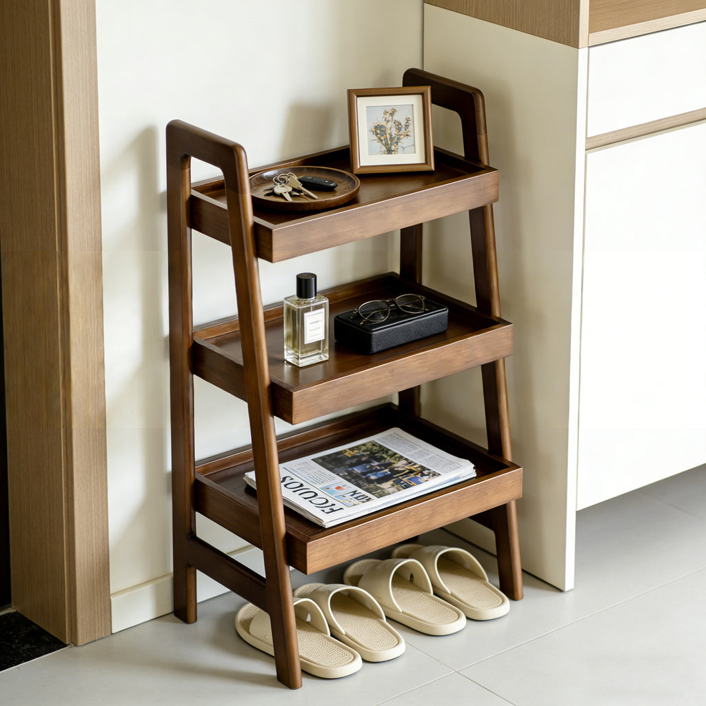 100% Solid Wood 3 Tier Ladder Bookshelf,Shelves with Open Storage,Walnut