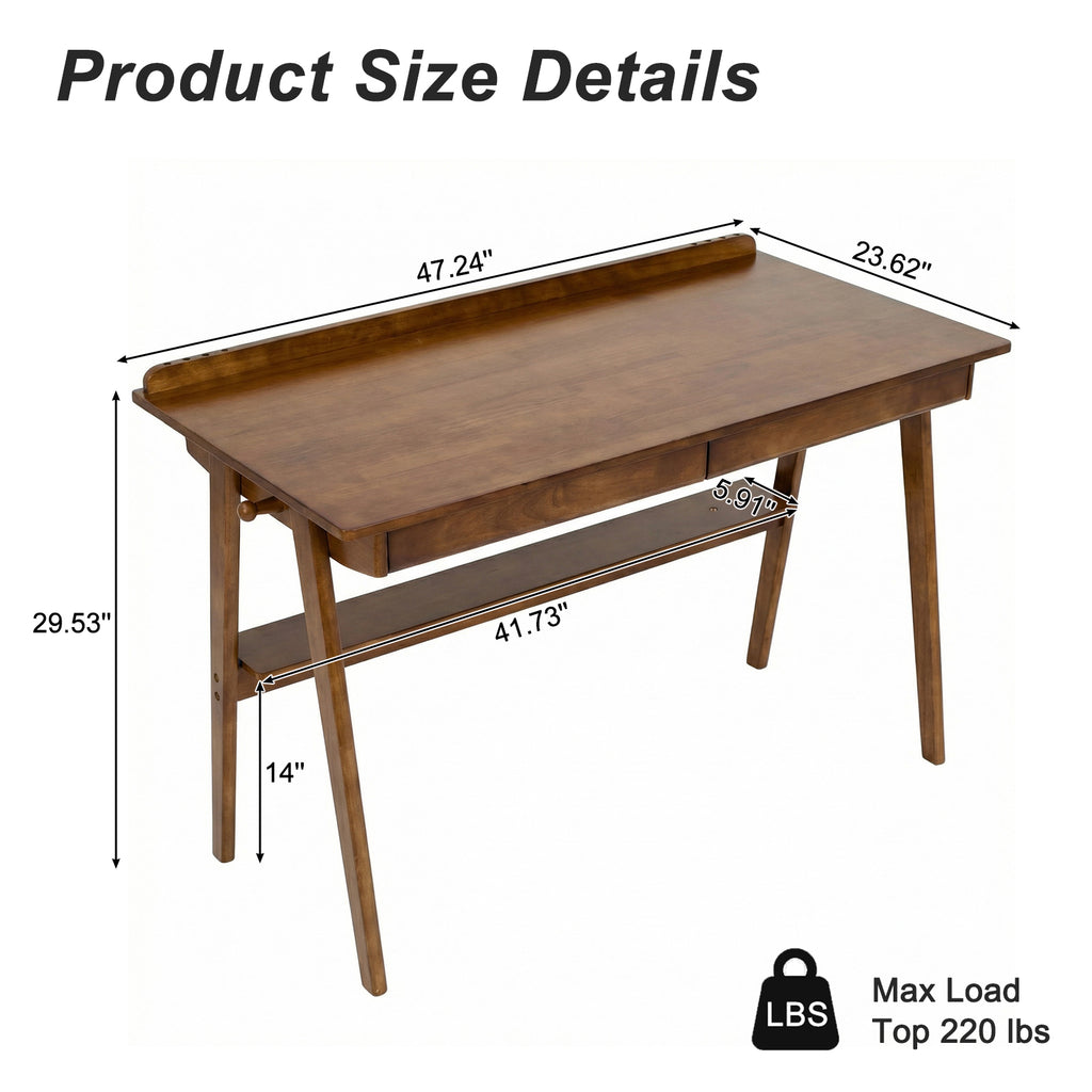 Solid Wood Writing Desk,Home Office Desk with 2 Drawers & Storage