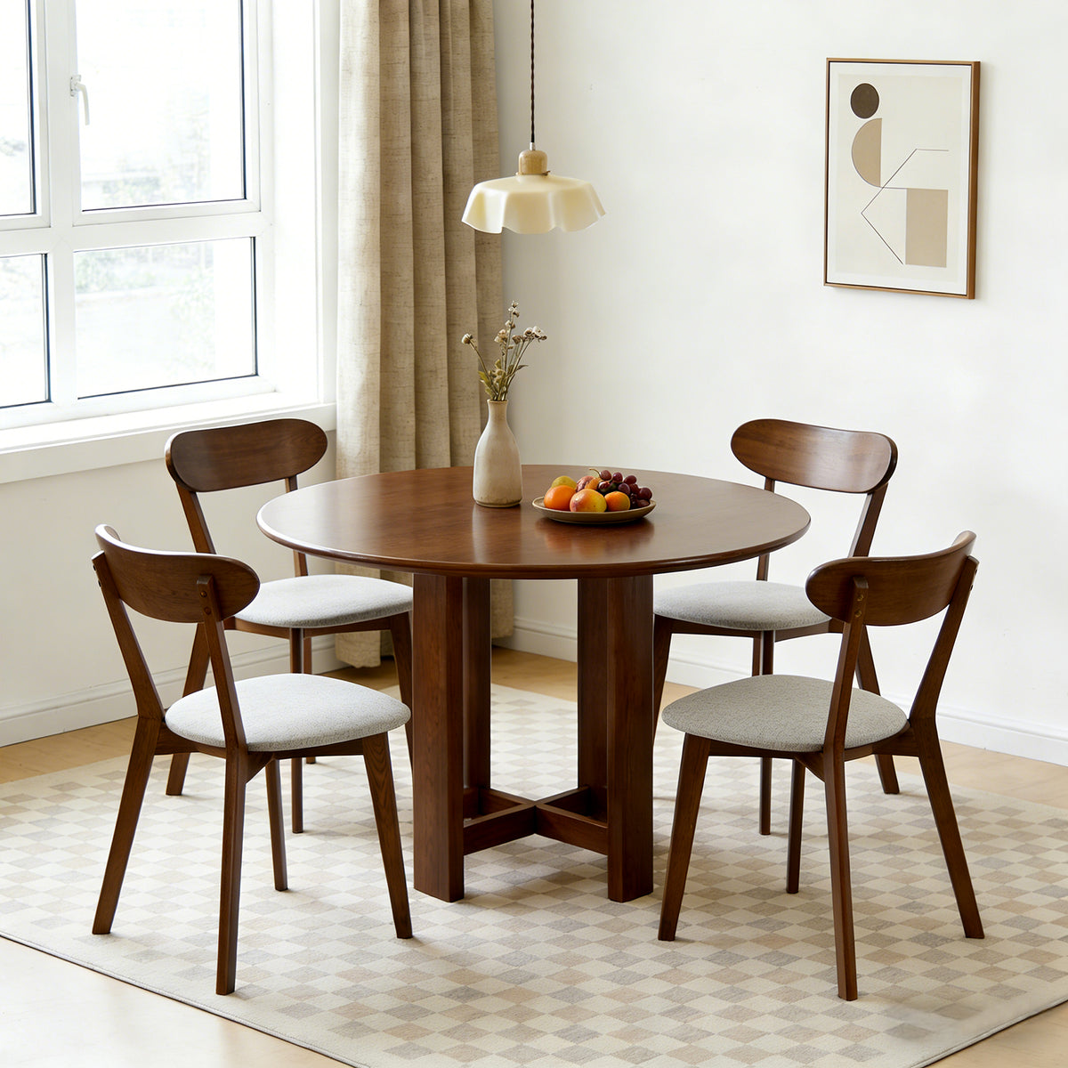 100% Solid Wood Dining Chairs with Curved Backrest Upholstered