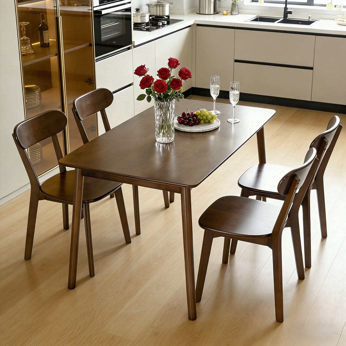 100% Solid Wood 47'' Rectangular Dining Table with Rounded Corners,Walnut