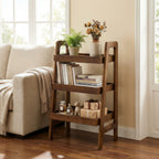 100% Solid Wood 3 Tier Ladder Bookshelf,Shelves with Open Storage,Walnut