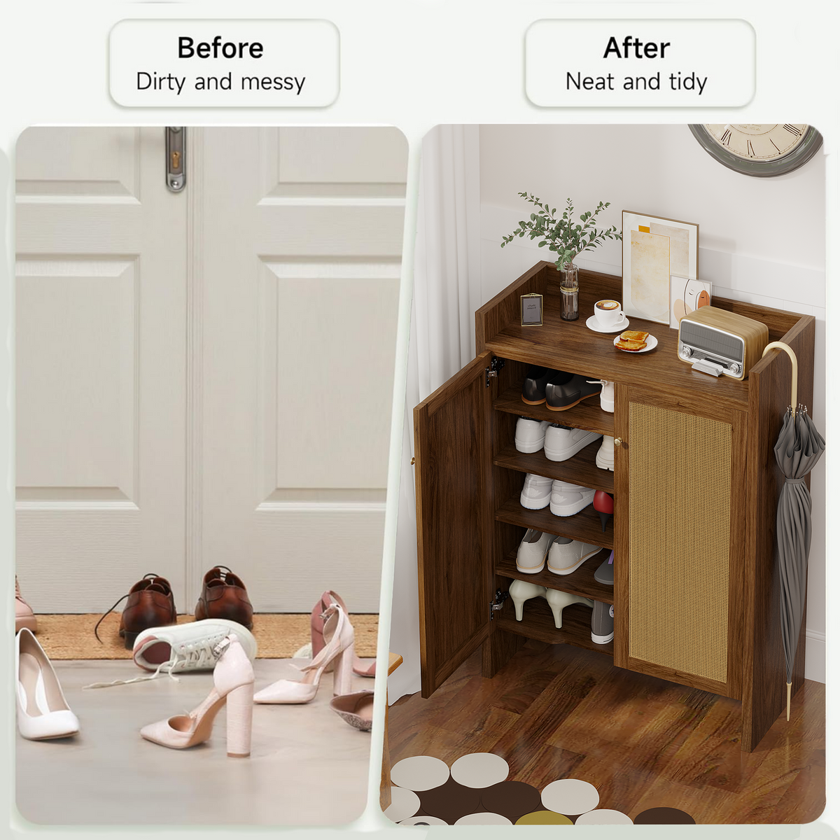 42.5" Rattan Shoe Cabinet with Door,6-Tier with Adjustable Shelve
