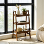 100% Solid Wood 3 Tier Ladder Bookshelf,Shelves with Open Storage,Walnut