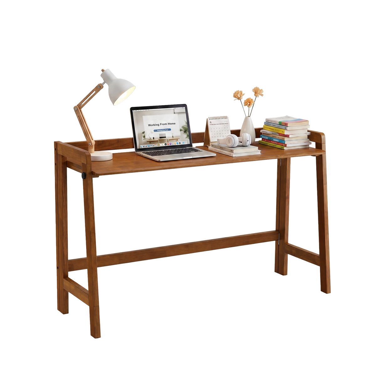 100% Solid Wood 49'' Folding Desk, Foldable Desk with Cable Groove,Walnut