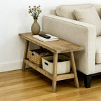 100% Solid Wood 2-Tier 43" Farmhouse Bench with Open Storage Shelf,Distressed Wood Color