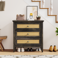 Farmhouse Rattan 3 Drawer Dresser,Modern Endtable,Dark Rustic Oak