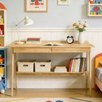Solid Wood Writing Desk,Home Office Desk with 2 Drawers & Storage