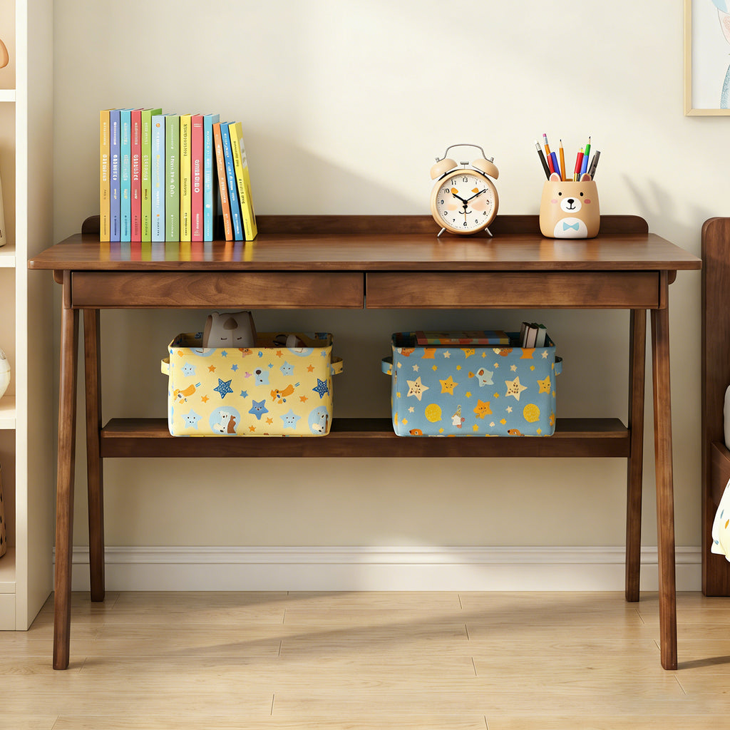 Solid Wood Writing Desk,Home Office Desk with 2 Drawers & Storage
