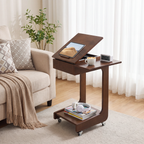 100% Solid Wood C Shape End Table,360° Adjustable & Foldable Desktop