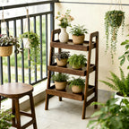 100% Solid Wood 3 Tier Ladder Bookshelf,Shelves with Open Storage,Walnut