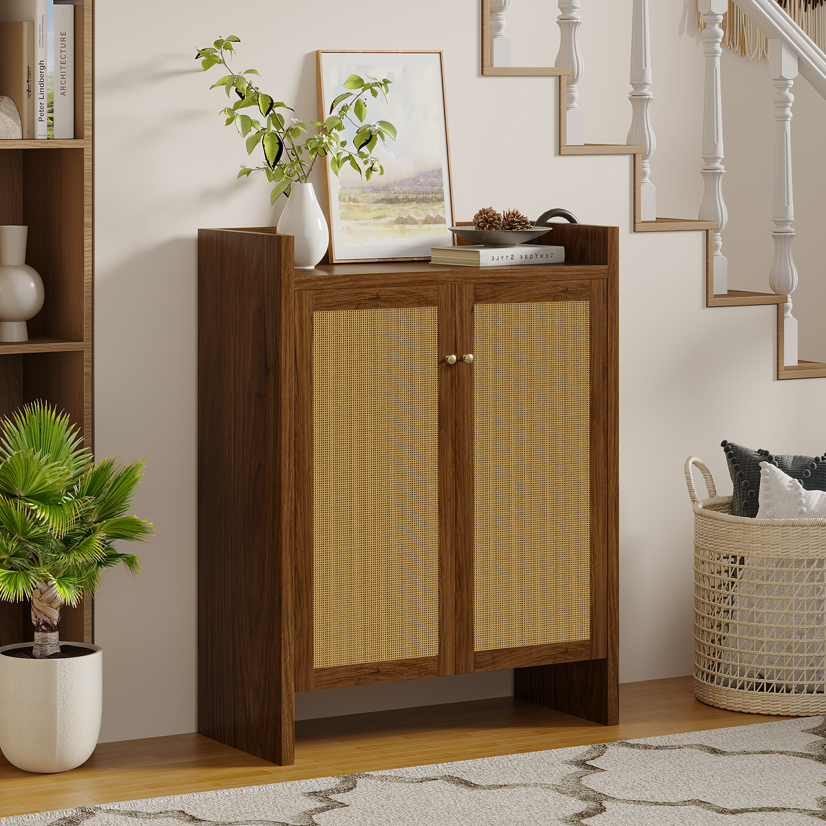 42.5" Rattan Shoe Cabinet with Door,6-Tier with Adjustable Shelve