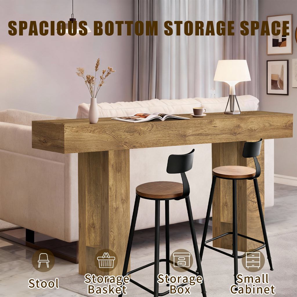63'' Long Console Table, Farmhouse Entryway Table with Storage