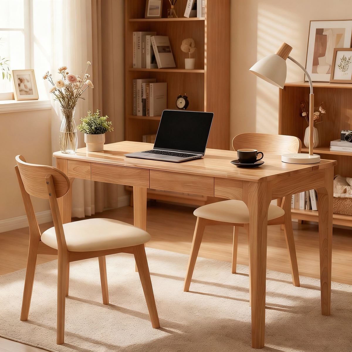 Solid Wood Desk with 2 Drawers,Home Office Desk for Small Spaces