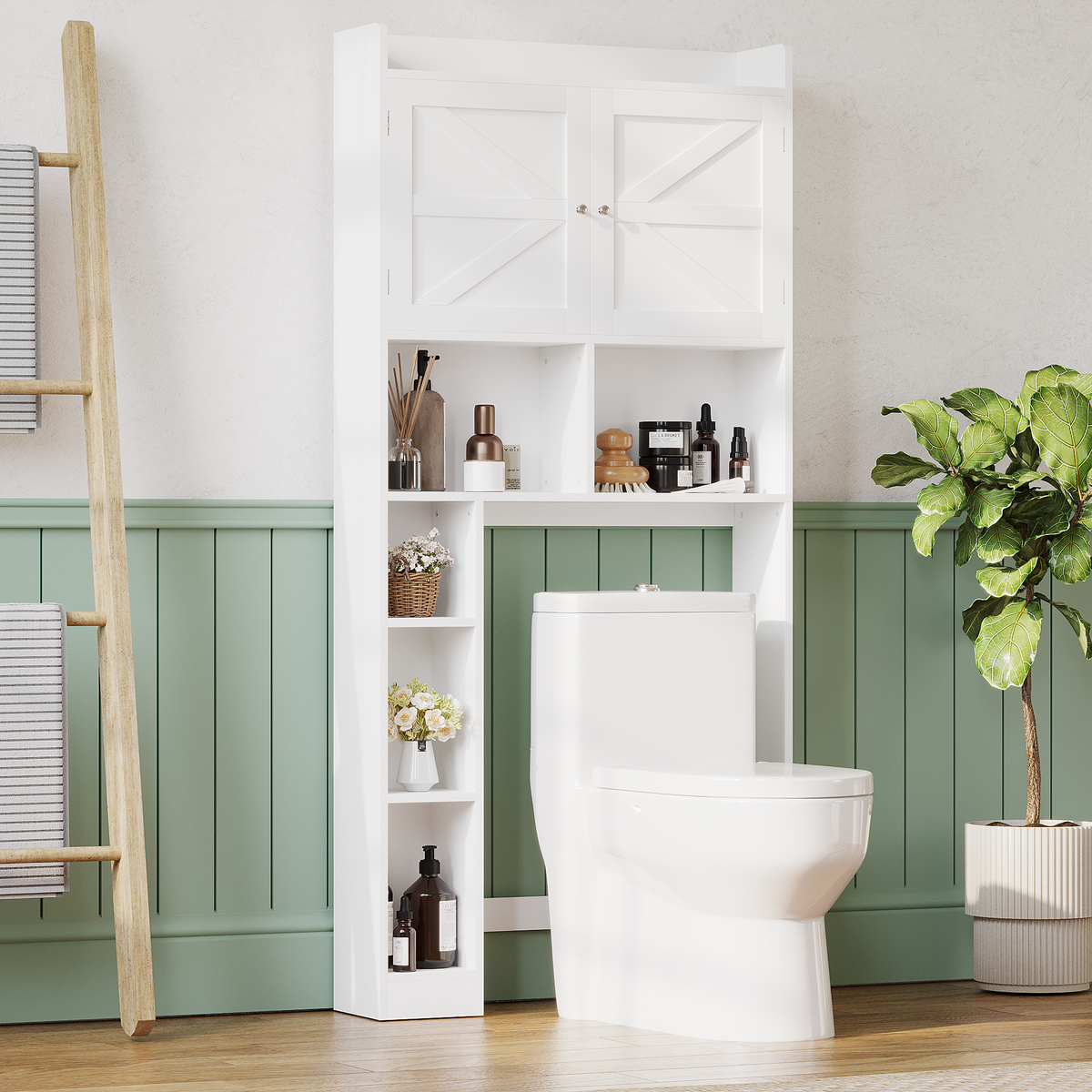 Over-The-Toilet Storage Cabinet with Adjustable Shelf Double Door