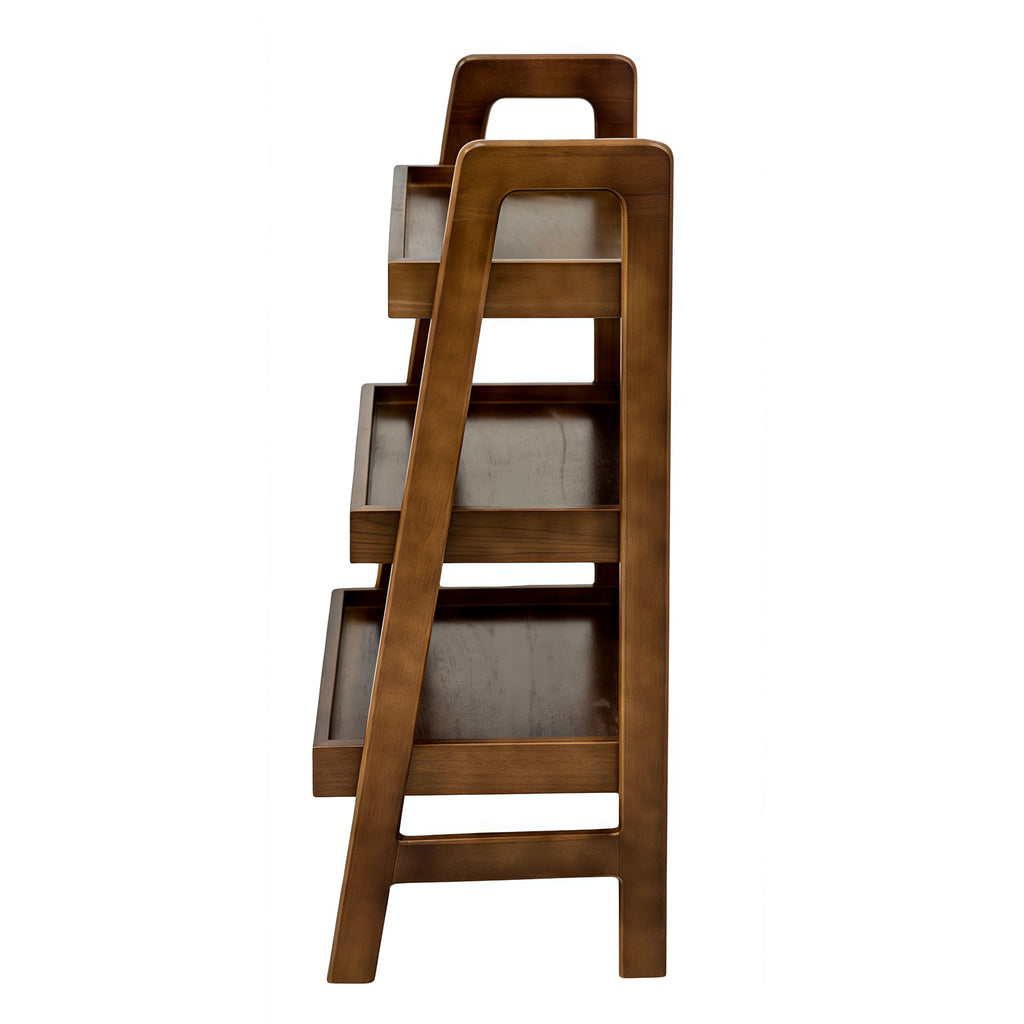 100% Solid Wood 3 Tier Ladder Bookshelf,Shelves with Open Storage,Walnut
