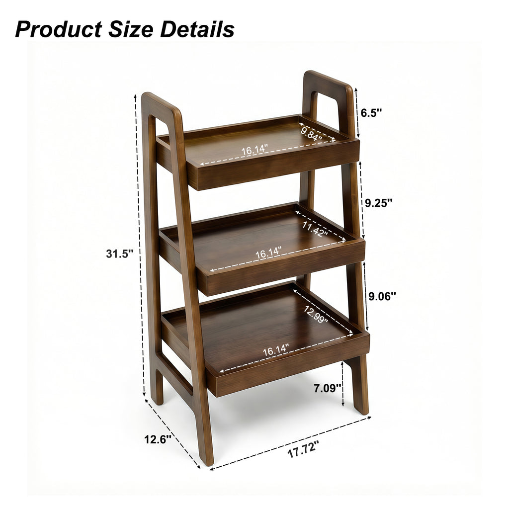 100% Solid Wood 3 Tier Ladder Bookshelf,Shelves with Open Storage,Walnut