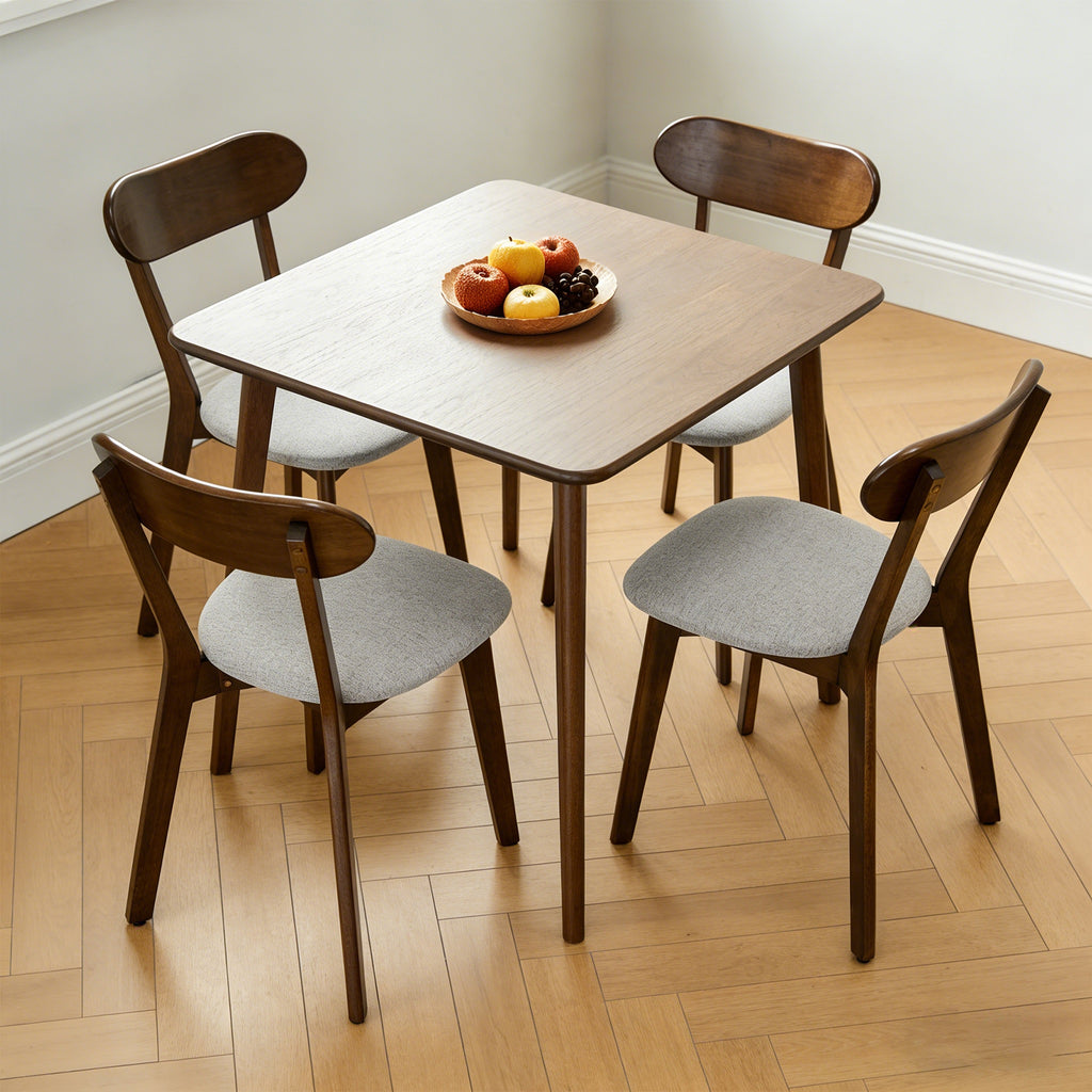 100% Solid Wood Dining Chairs with Curved Backrest Upholstered
