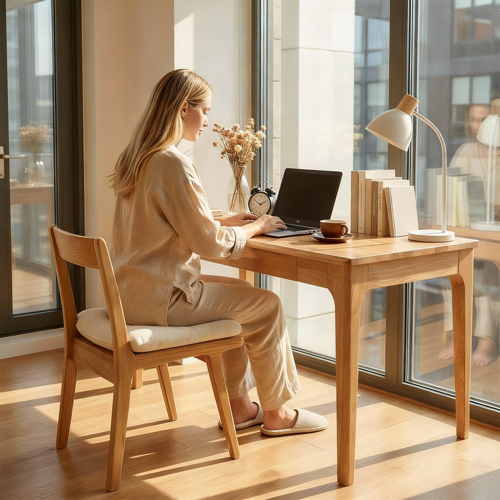 Solid Wood Desk with 2 Drawers,Home Office Desk for Small Spaces